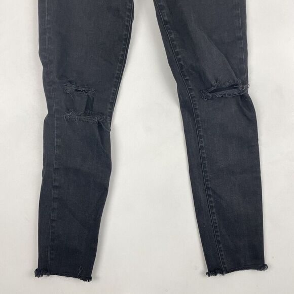 J Brand Black/Gray Denim Low Rise Distressed Crop Skinny Jeans Sz 26 Stretch - Picture 4 of 10